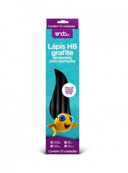 LAPIS HB GRAFITE SEXTAVADO C/ BORRACHA CX 12 UN